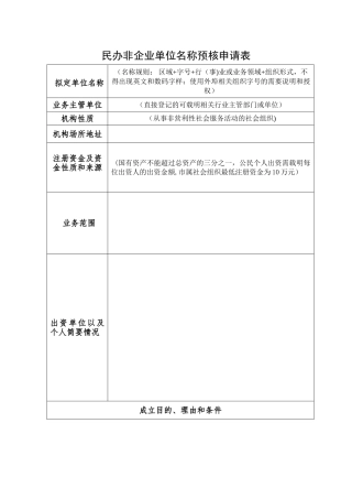 民办非企业单位成立登记申报材料
