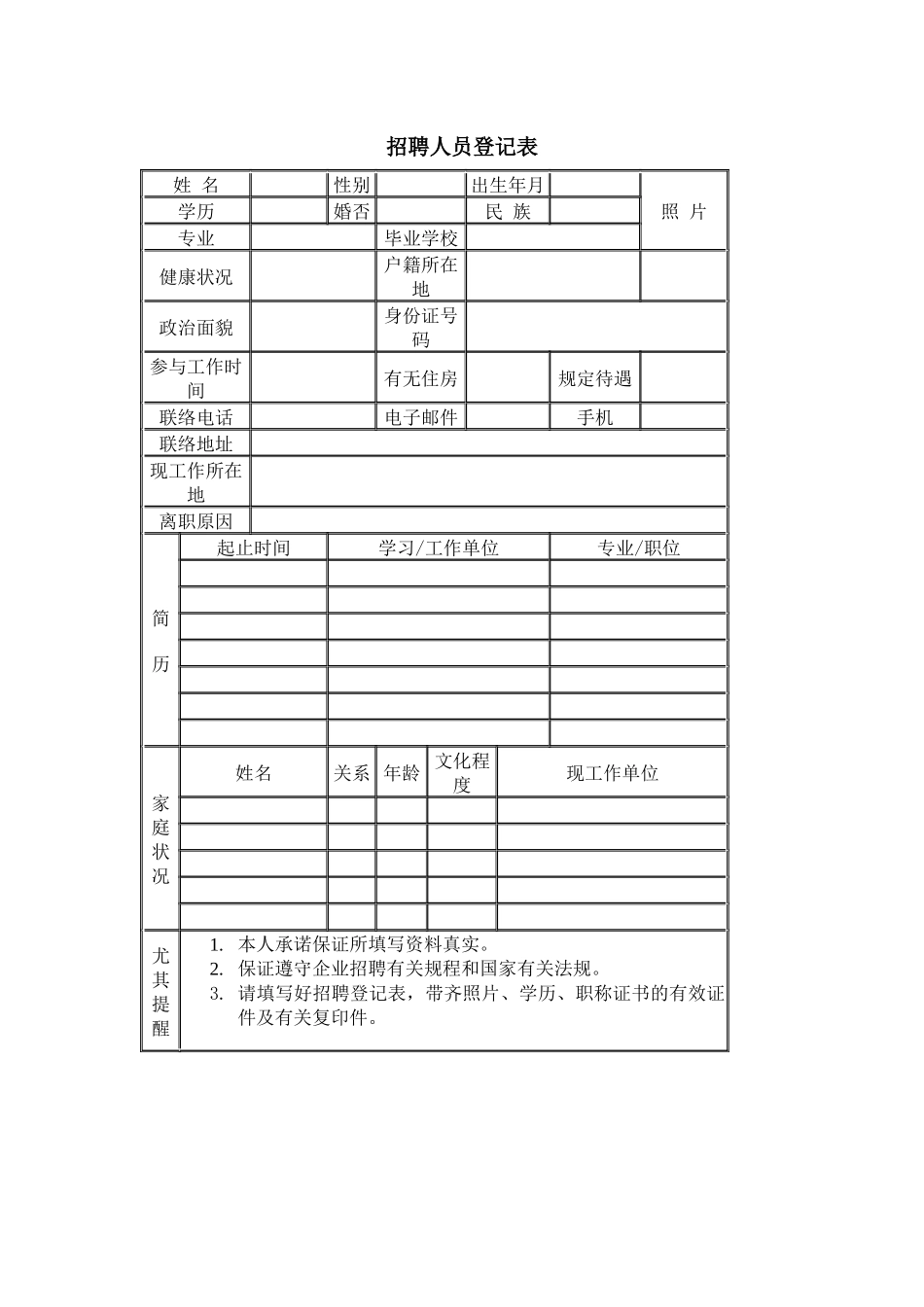 2025年招聘与面试招聘人员登记表_第1页