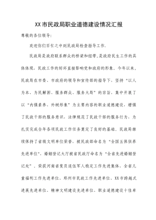民政局职业道德建设情况汇报