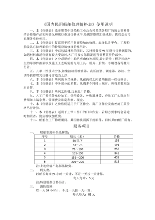 民用船舶修理价格表