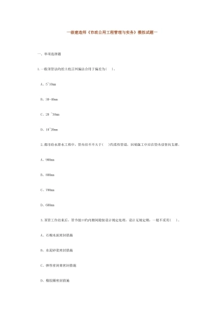 2025年一级建造师市政公用工程管理与实务模拟试题一