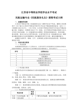 民航运输专业《民航服务礼仪》课程考试大纲