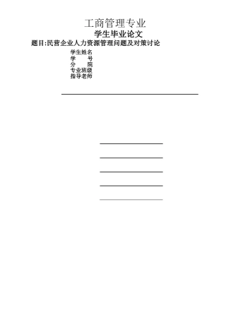 民营企业人力资源管理问题及对策研究