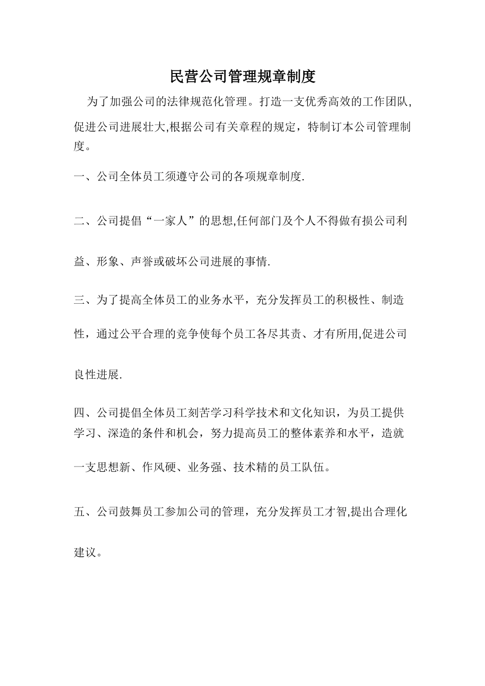 民营企业公司管理规章制度_第1页