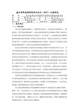 民营企业内部审计存在的问题及解决对策研究的文献综述