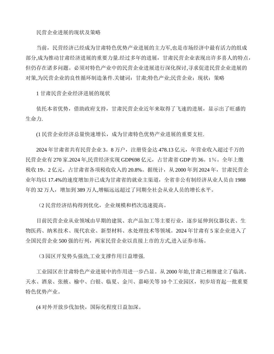 民营企业发展的现状及策略._第1页