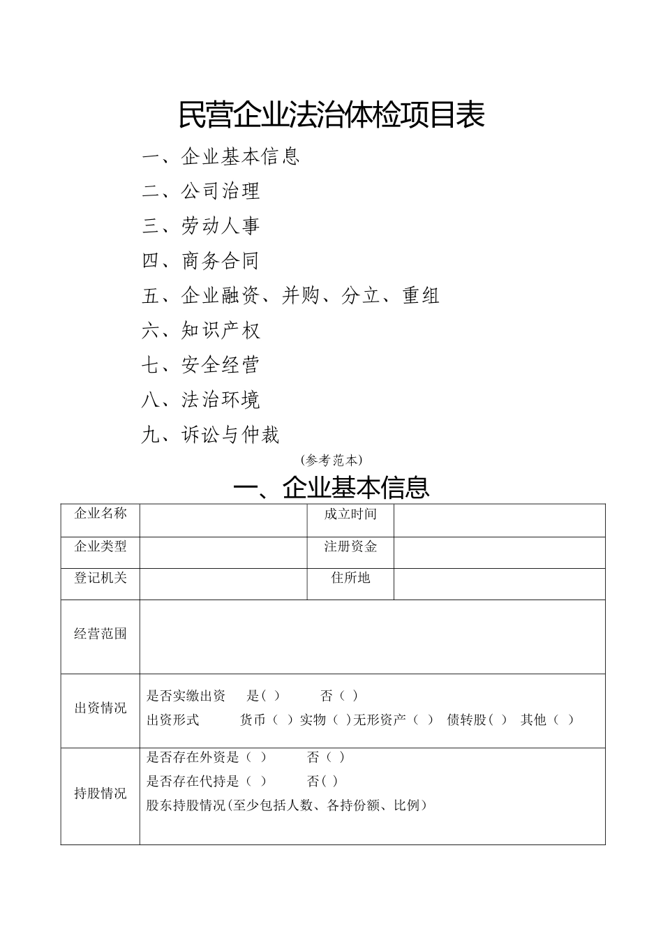 民营企业法治体检项目表_第1页