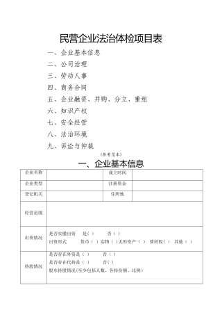 民营企业法治体检项目表