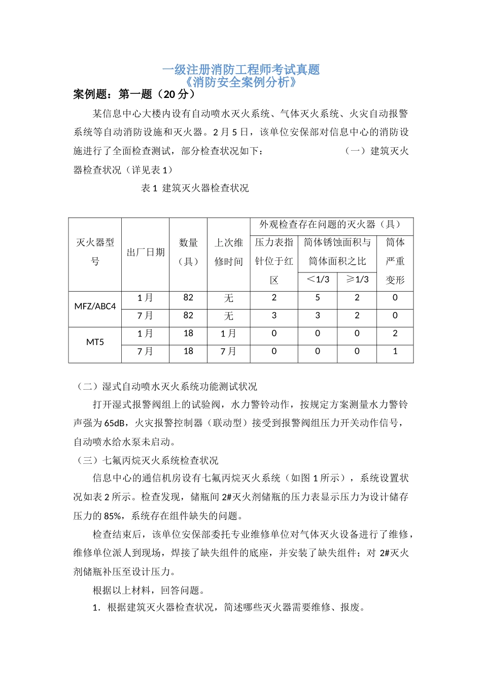 2025年一级消防工程师考试消防安全案例分析真题及详细解析_第1页
