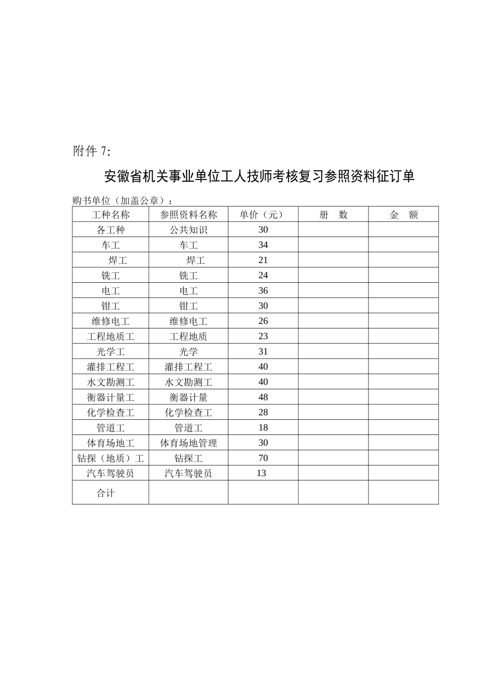 2025年安徽省机关事业单位工人技术等级考核复习参考资料征订单_第2页