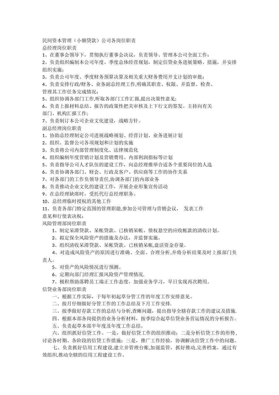 民间资本公司各岗位职责_第1页