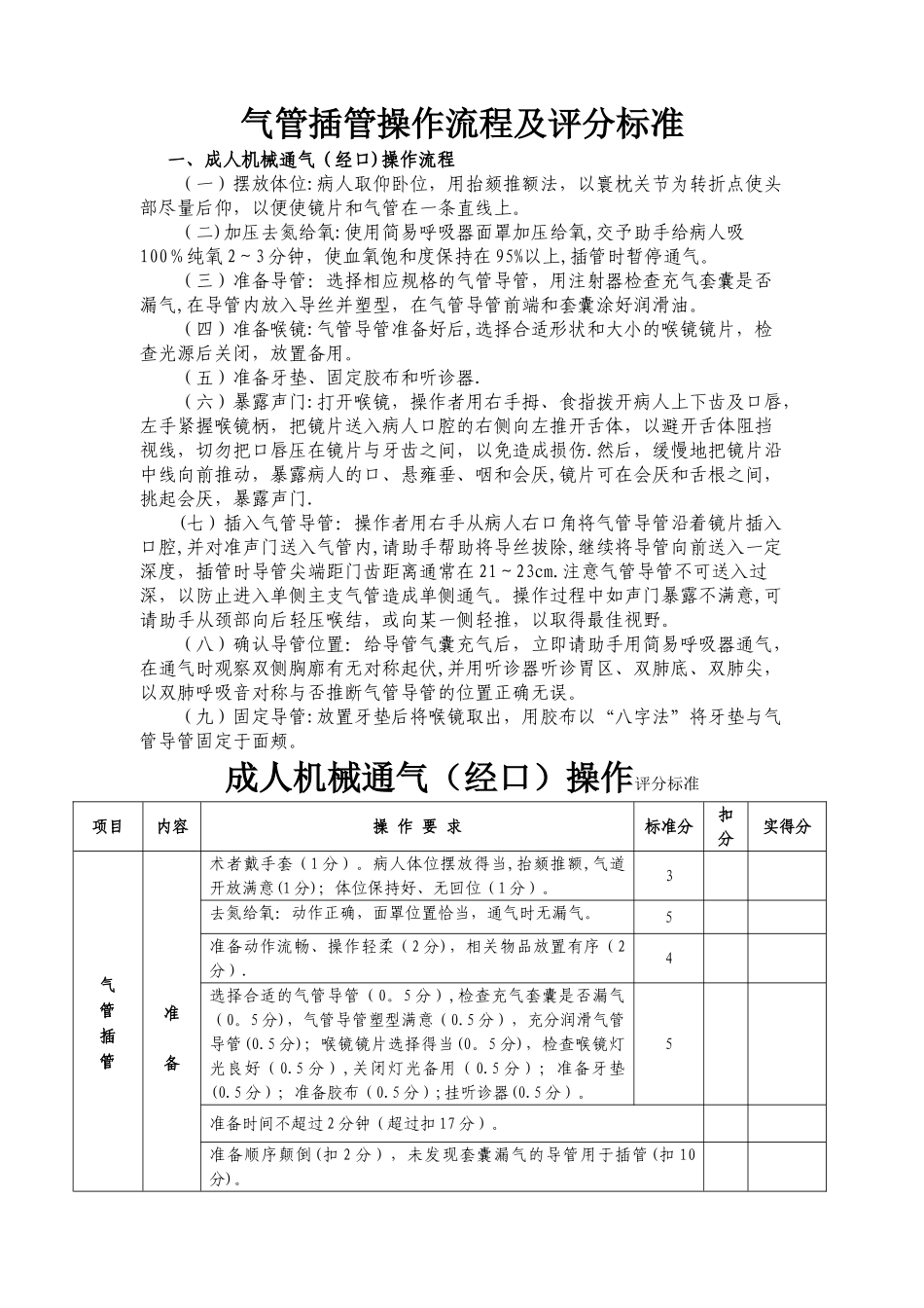 气管插管操作流程及评分标准_第1页