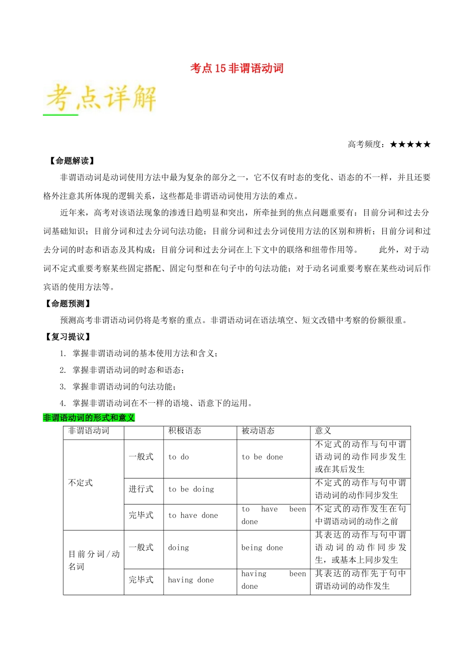 2025年备战高考英语考点一遍过考点15非谓语动词含解析_第1页