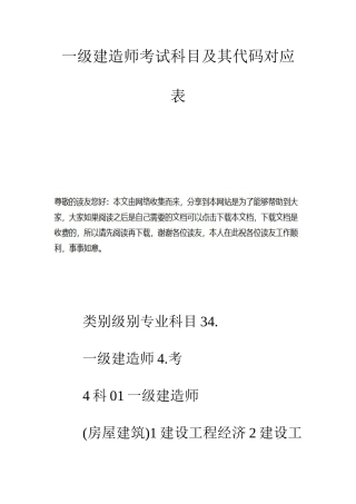 2025年一级建造师考试科目及其代码对应表