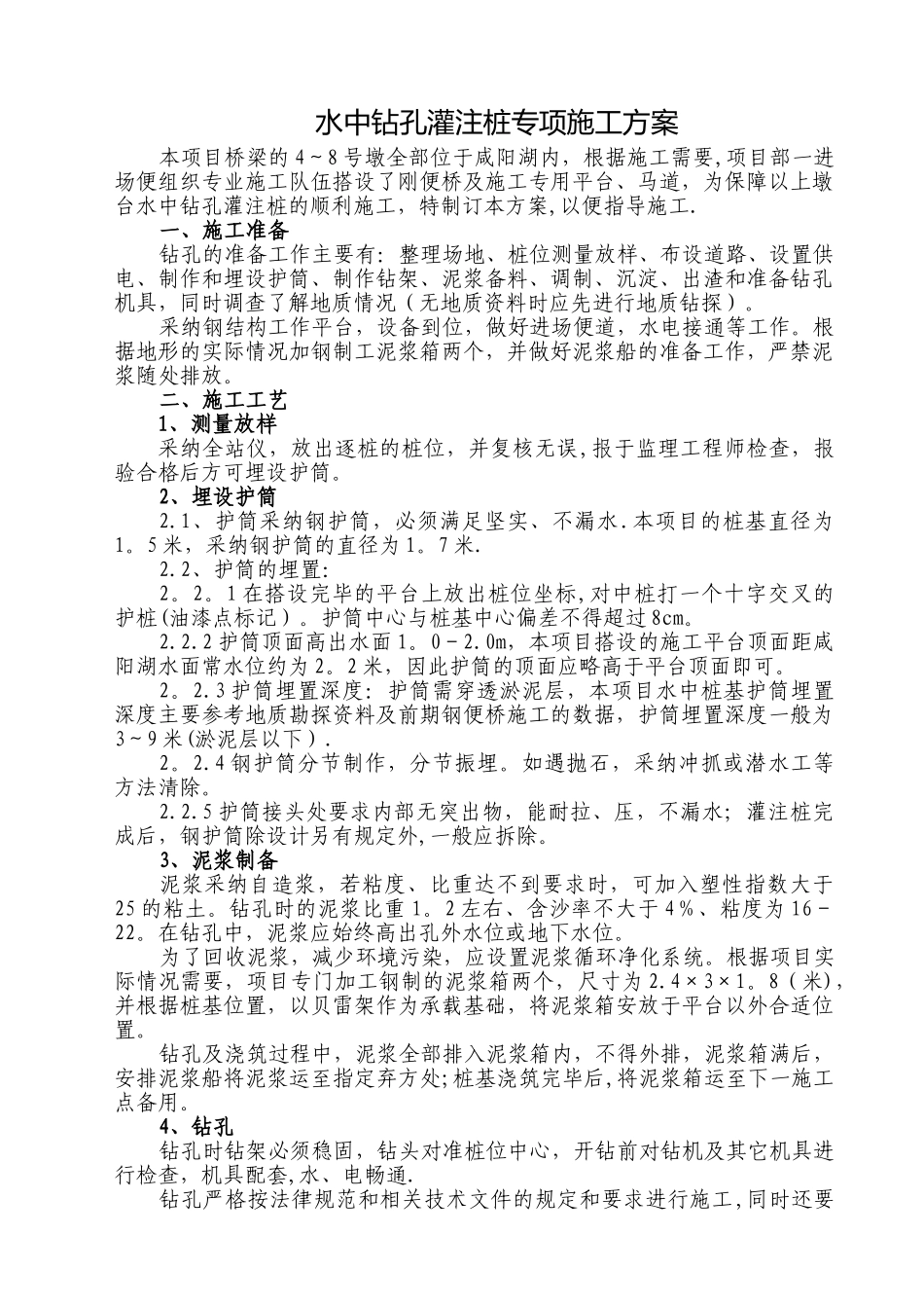 水中钻孔灌注桩专项施工方案_第1页