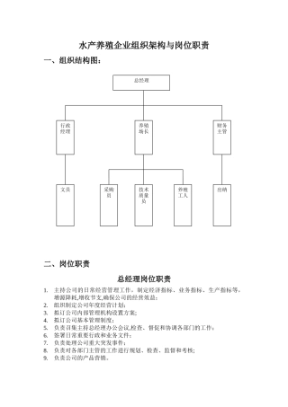 水产养殖企业组织架构与岗位职责
