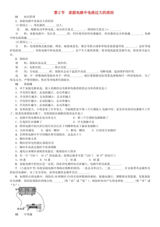 2025年广东专用版019九年级物理全册第十九章第2节家庭电路中电流过大的原因习题新版新人教版