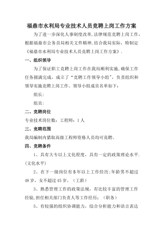水利局专业技术人员竞聘上岗工作方案