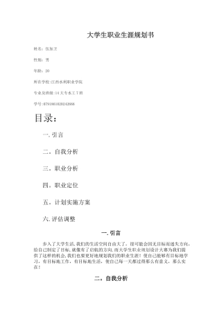 水利工程大学生职业生涯规划