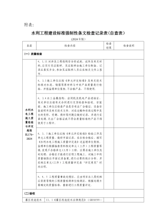 水利工程建设标准强制性条文检查记录表(自查表)