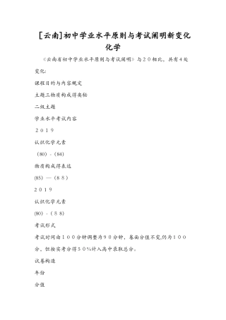 2025年云南初中学业水平标准与考试说明新变化 化学