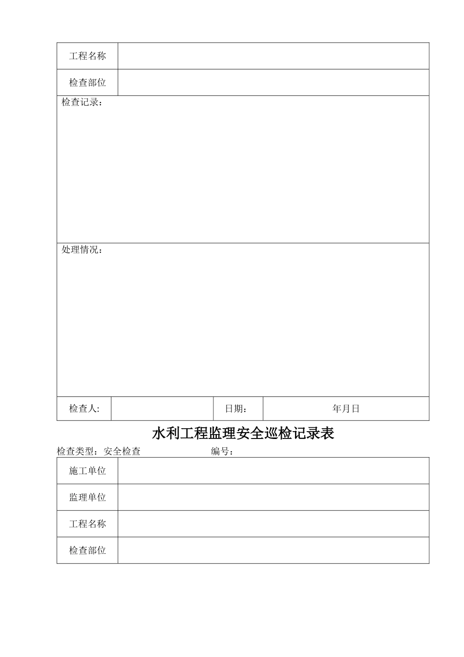 水利工程监理安全巡检记录表_第2页