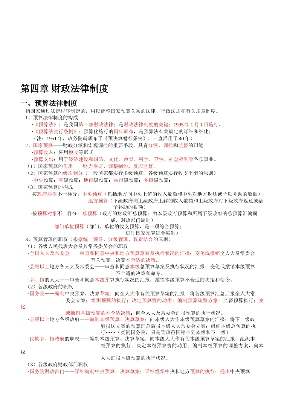 2025年第四章财政法律制度知识点总结复习资料_第1页