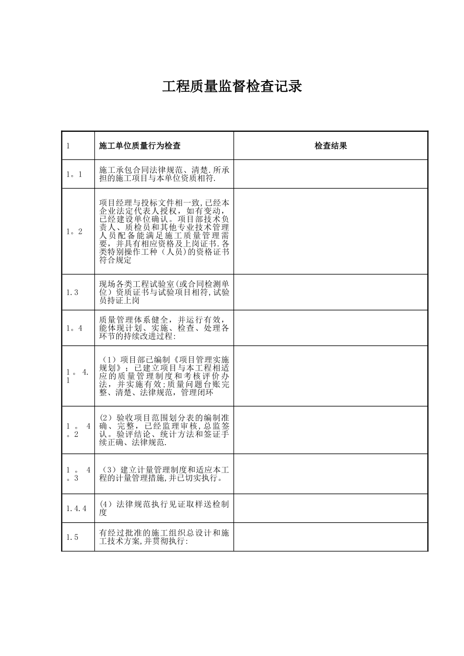 水利工程质量监督检查记录表汇总表_第1页