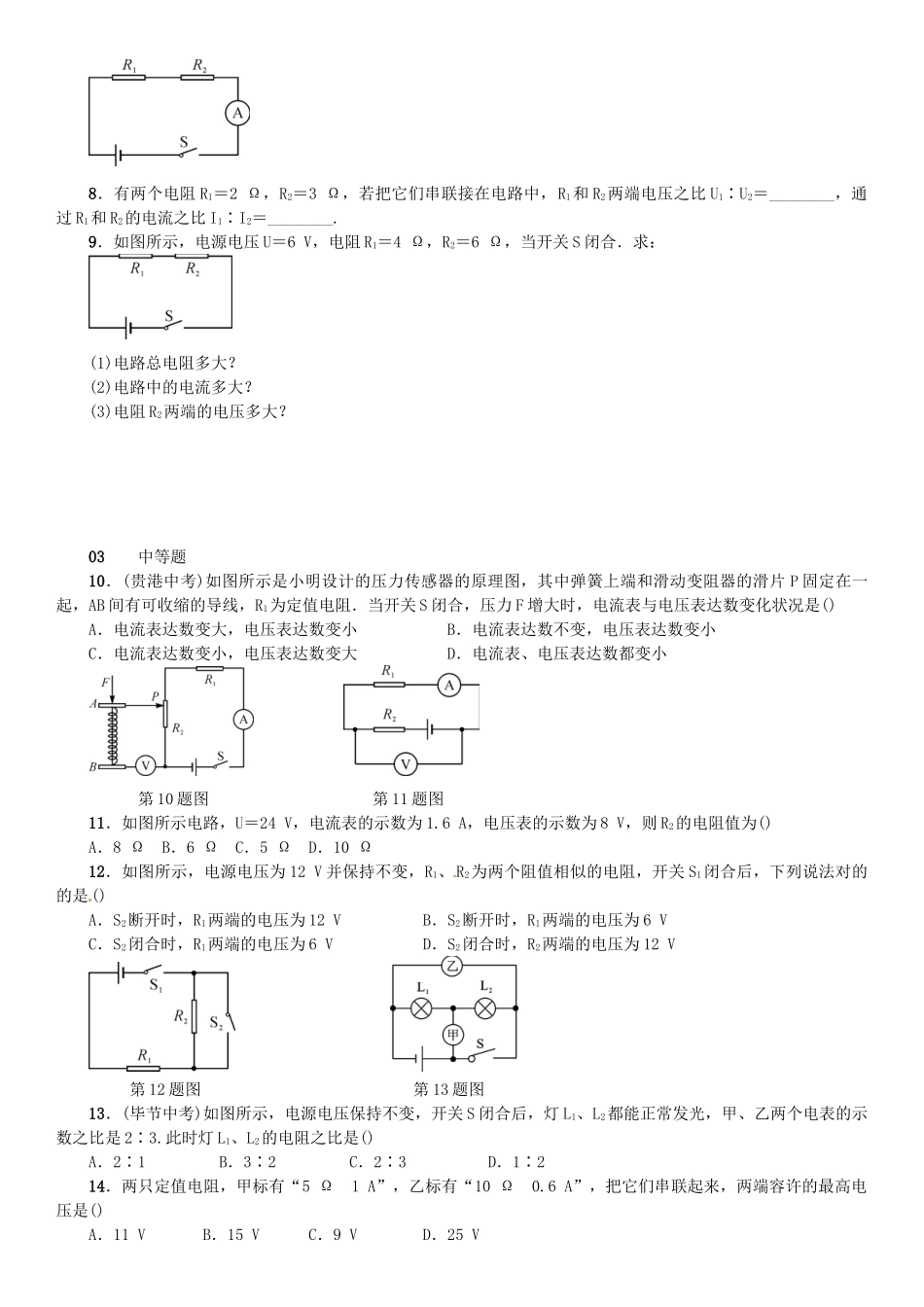 2025年广东专用版019九年级物理全册第十七章第4节欧姆定律在串并联电路中的应用习题新版新人教版_第2页