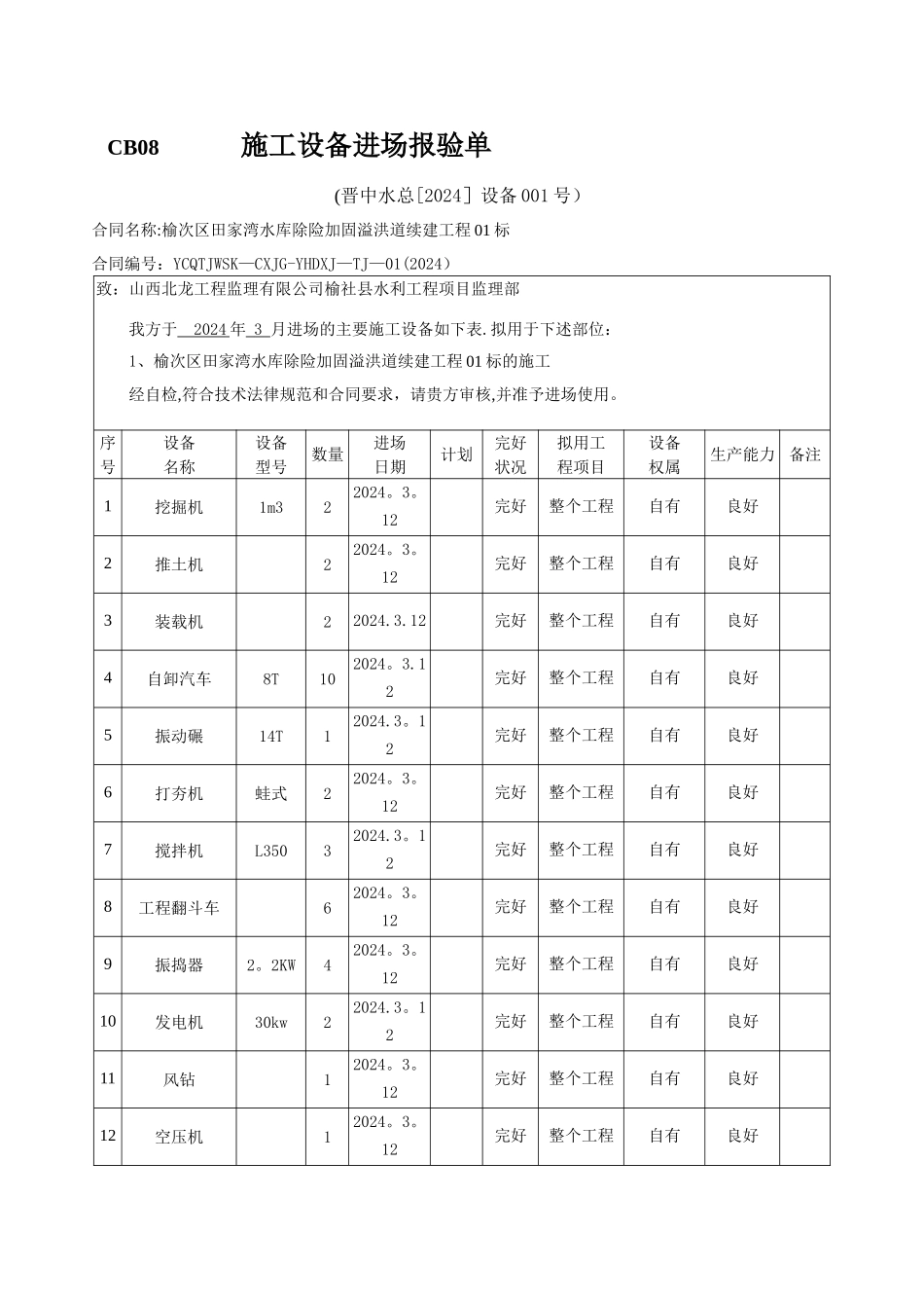 水利施工设备进场报验_第1页