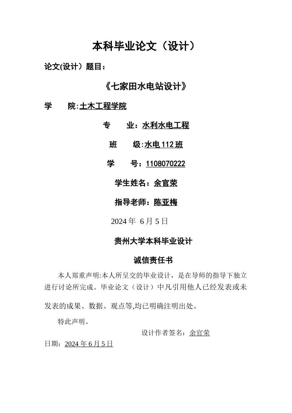 水利水电工程专业毕业设计_第1页