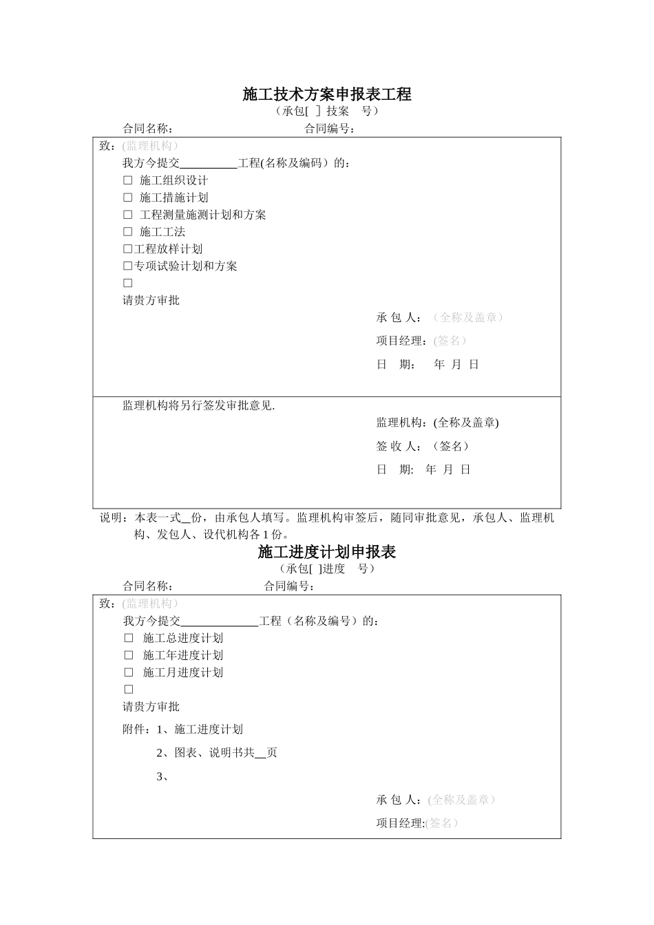 水利水电工程施工监理规范(承包人附表)_第1页