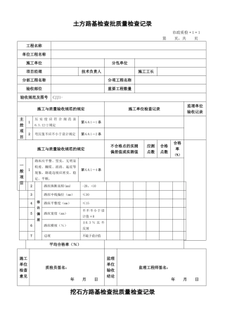 2025年CJJ1城镇道路工程检验批质量检验表格全套