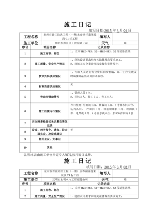 水利水电新格式新规范施工日记