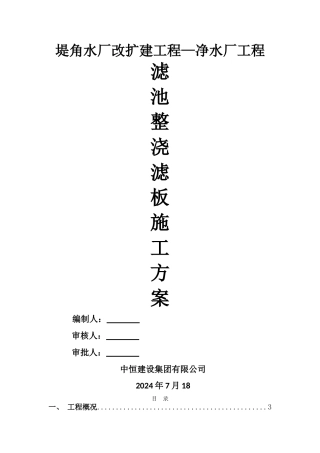 水厂滤池整浇滤板施工方案