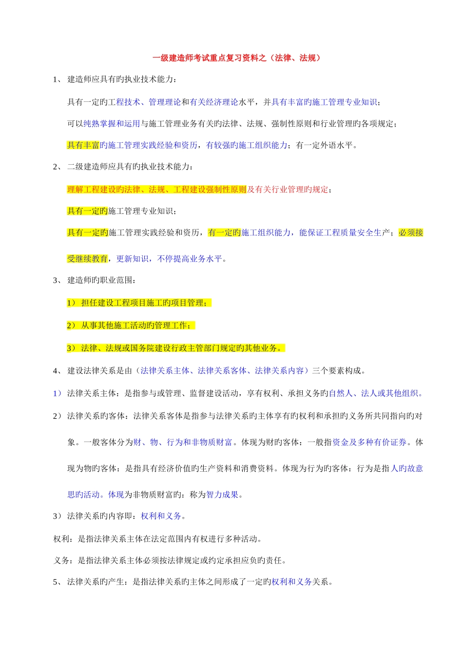 2025年一级建造师考试重点复习资料之法律法规_第1页