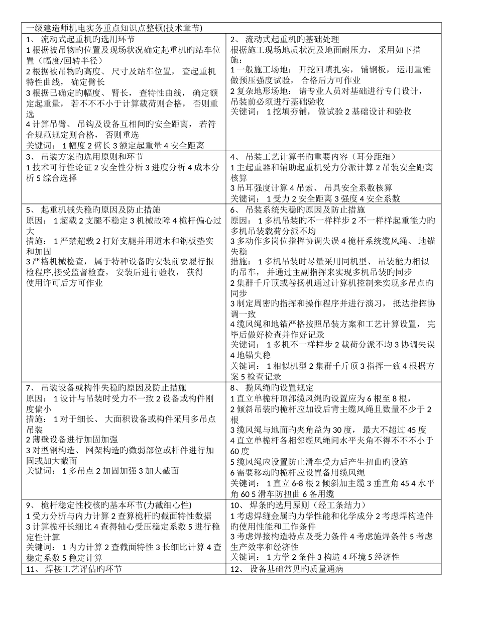 2025年一级建造师机电实务重点知识点整理_第1页