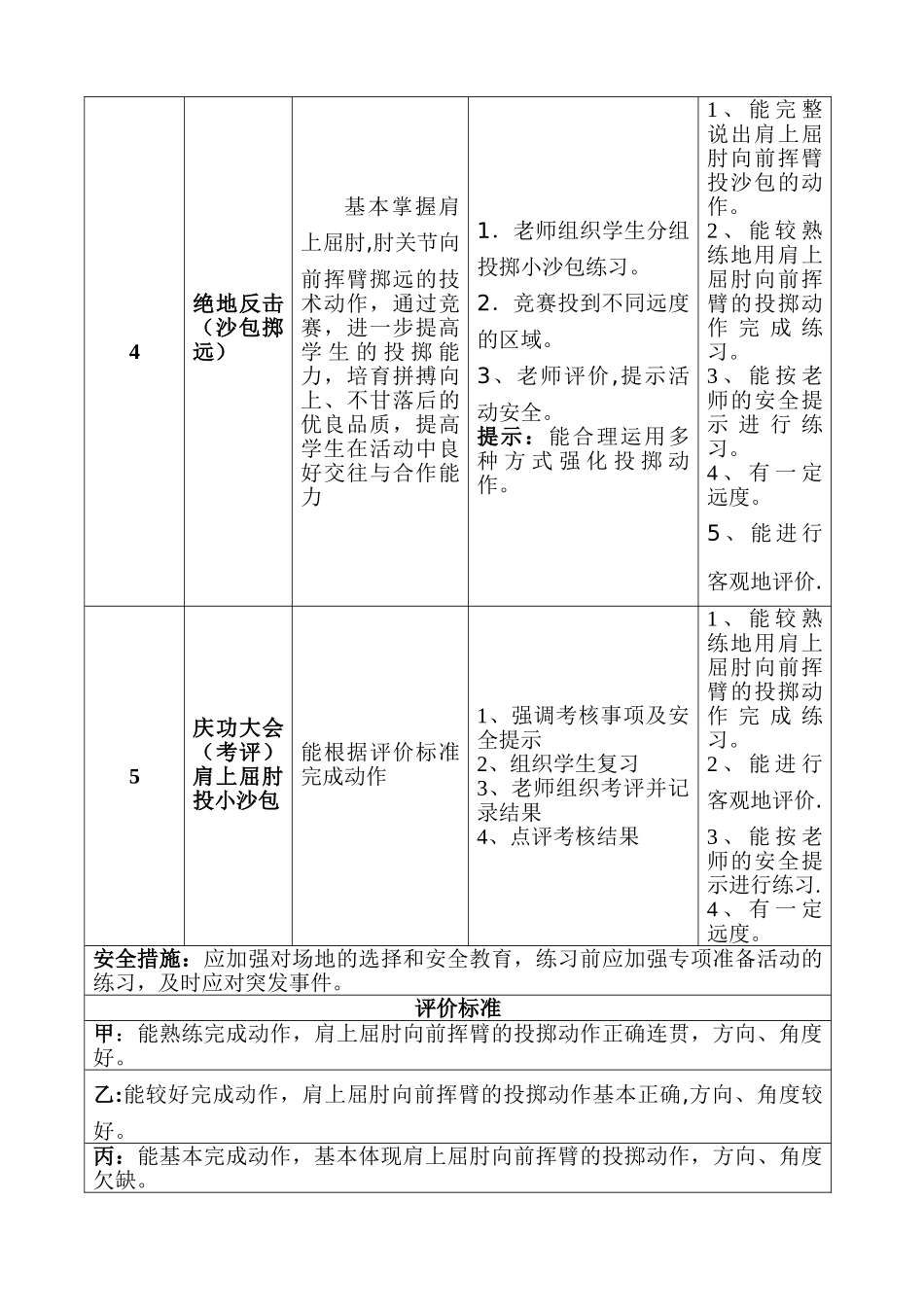 水平一--一年级投掷单元教学计划_第3页