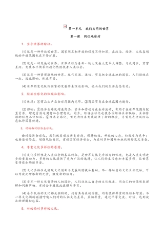 2025年部编道德与法治九年级下册知识点汇总