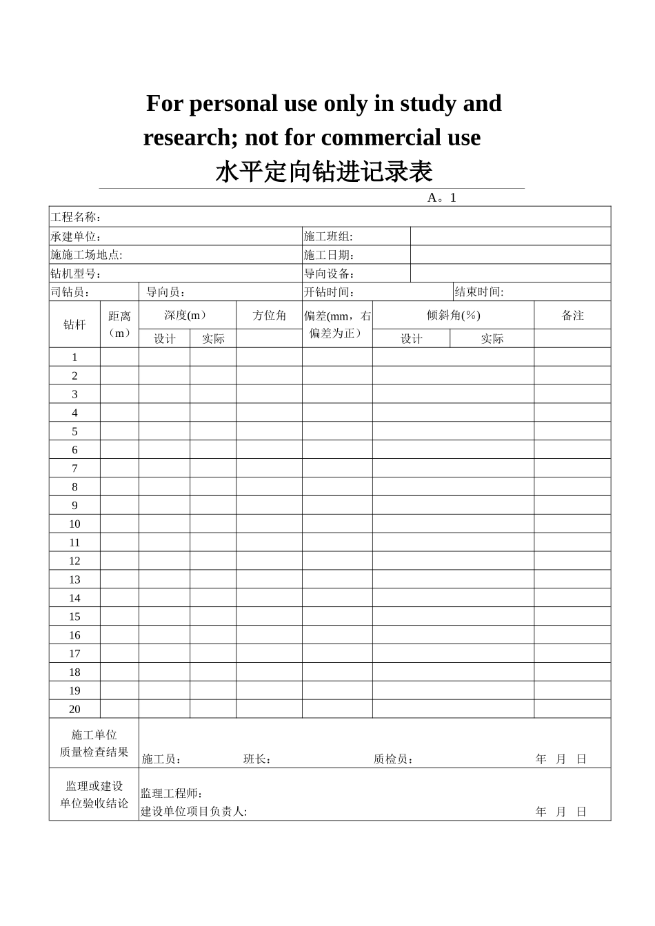 水平定向钻进记录表_第1页