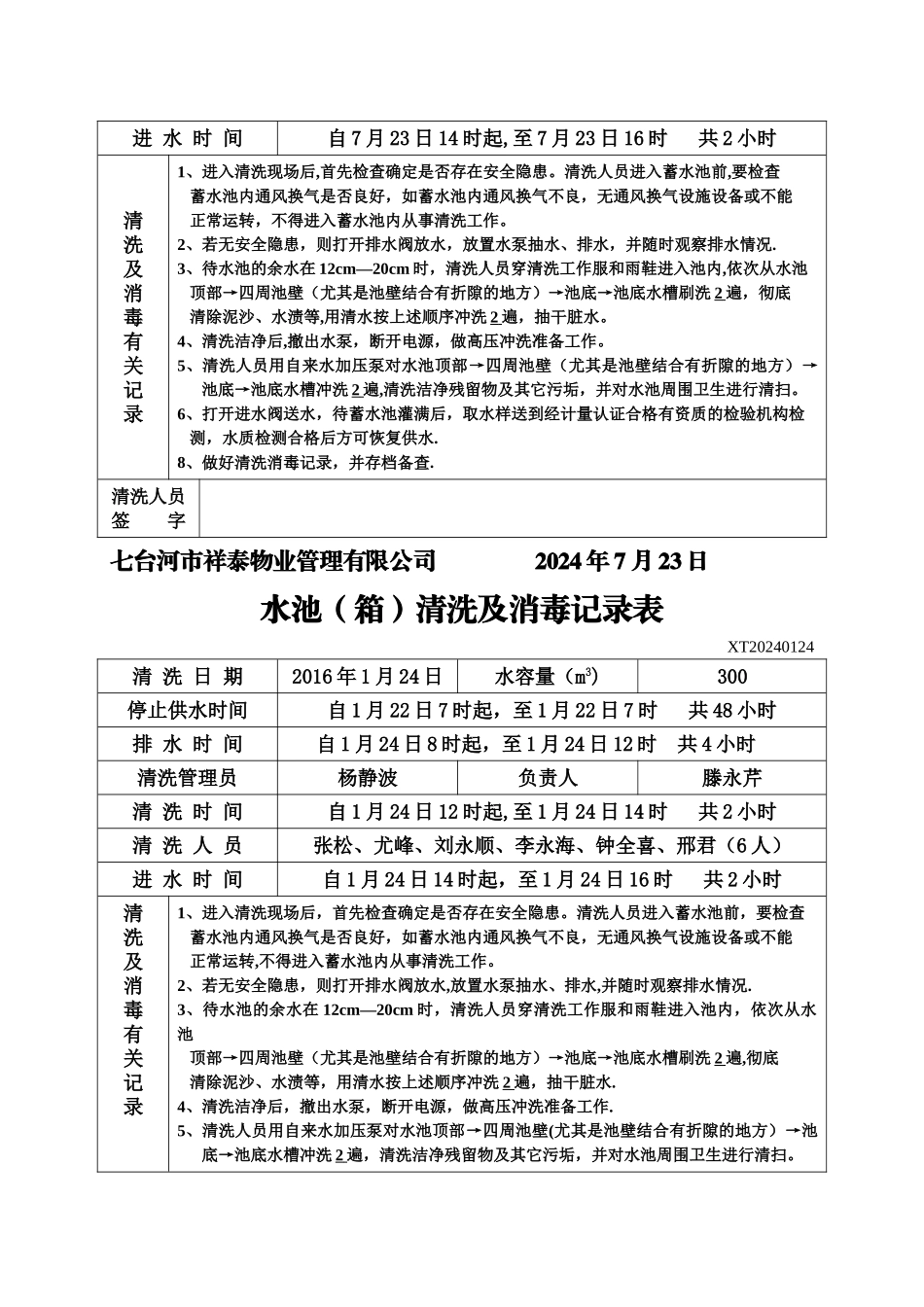 水池清洗及消毒记录表样板_第2页