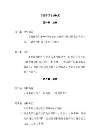 2025年年度晋级考核制度