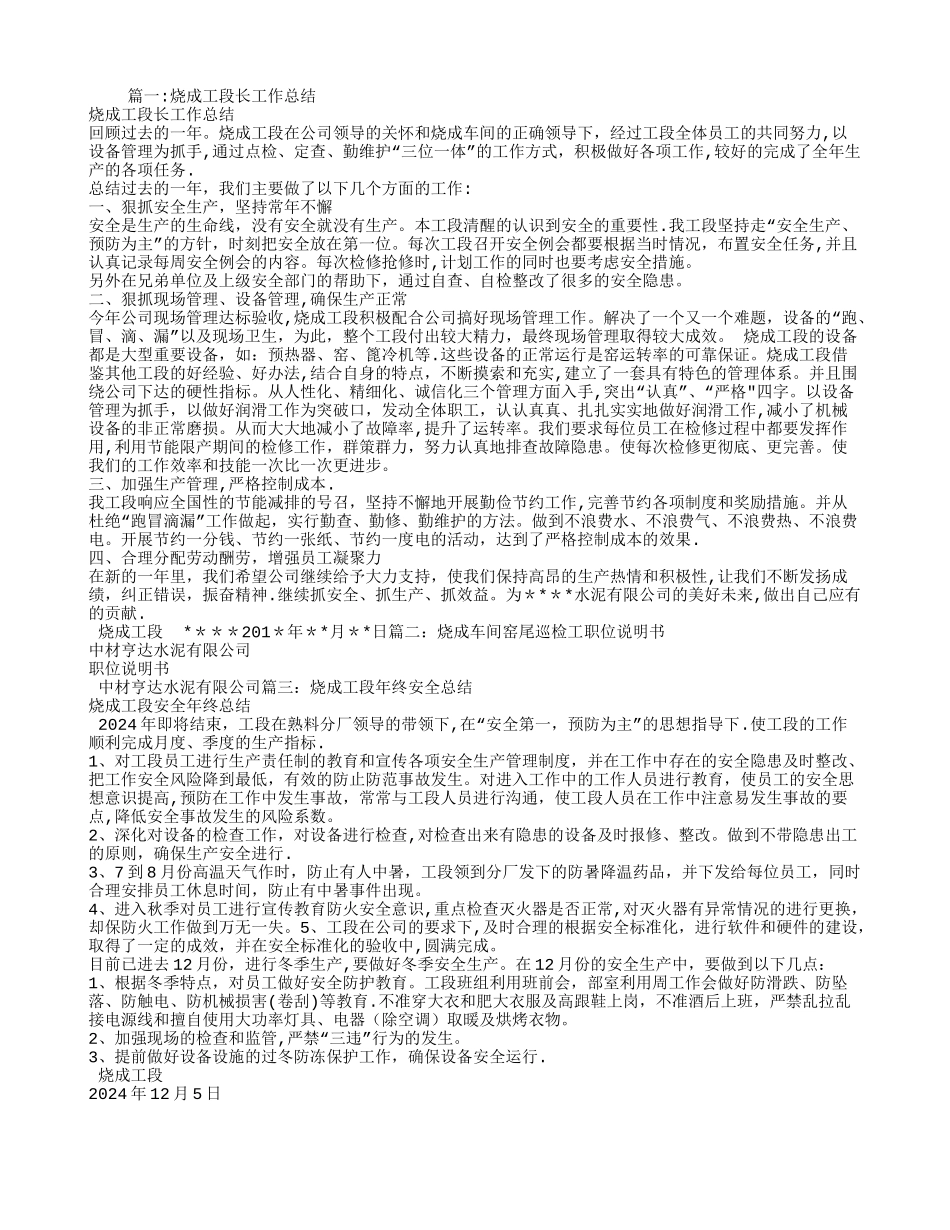 水泥厂烧成工段窑巡检工个人年终工作总结_第1页