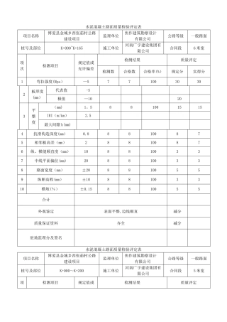 水泥混凝土路面质量检验评定表