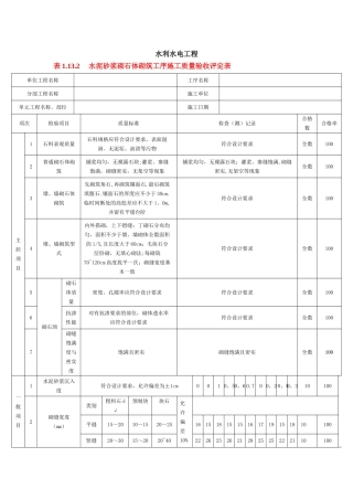 水泥砂浆砌石体砌筑工序施工质量验收评定表