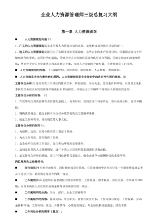 2025年上半年人力资源管理师三级考试复习重点