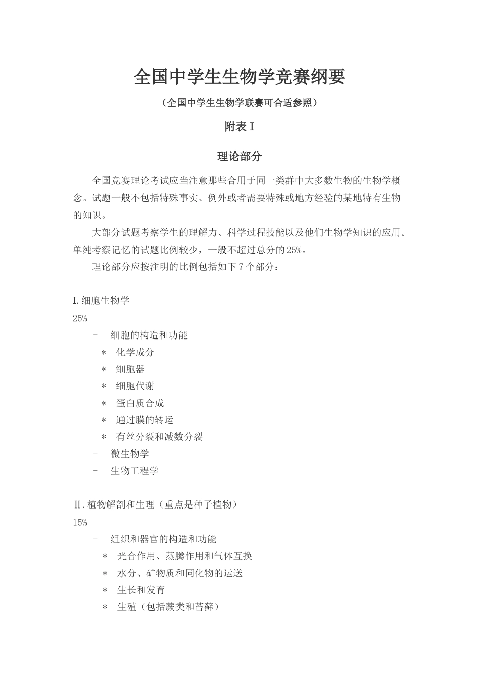 2025年全国中学生生物学竞赛纲要_第1页