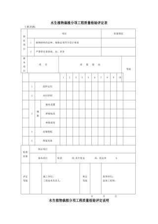 水生植物栽植分项工程质量检验评定表