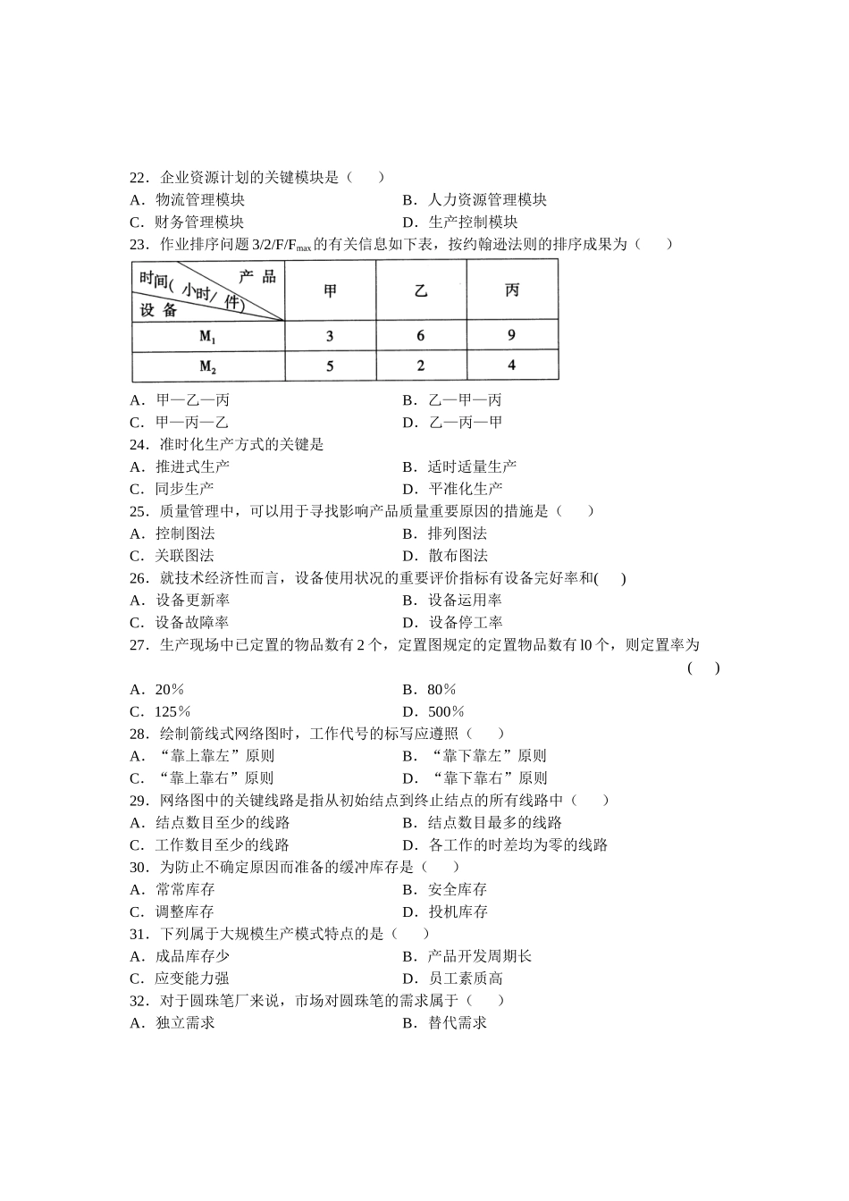 2025年00145自考全国4月生产与作业管理试题_第3页