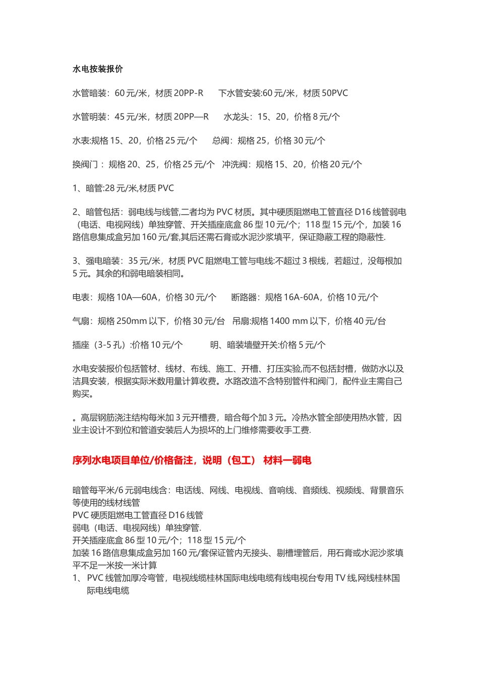 水电安装收费标准_第1页